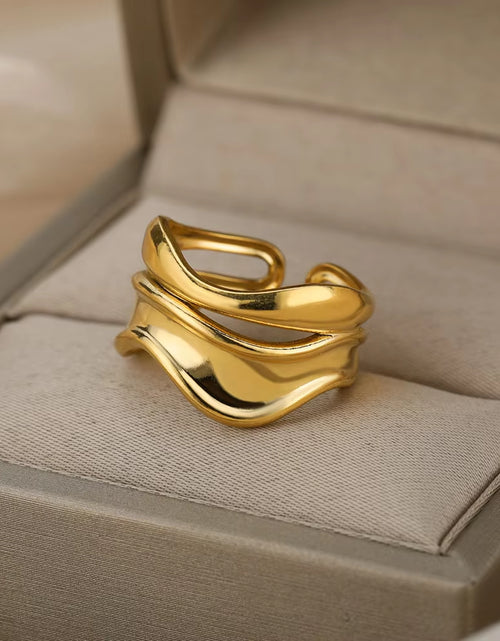 Load image into Gallery viewer, Luxury Wide Wave Rings for Women Gold Color Stainless Steel Ring 2024 Trend Elegant Aesthetic Jewelry Couple Gift Anillos Mujer
