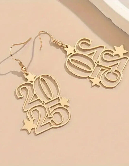 Load image into Gallery viewer, 2025 New Year Eve Celebration Golden Drop &amp; Dangle Earrings
