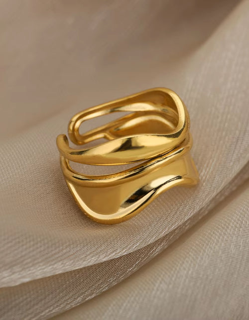 Load image into Gallery viewer, Luxury Wide Wave Rings for Women Gold Color Stainless Steel Ring 2024 Trend Elegant Aesthetic Jewelry Couple Gift Anillos Mujer
