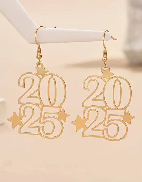 Load image into Gallery viewer, 2025 New Year Eve Celebration Golden Drop &amp; Dangle Earrings
