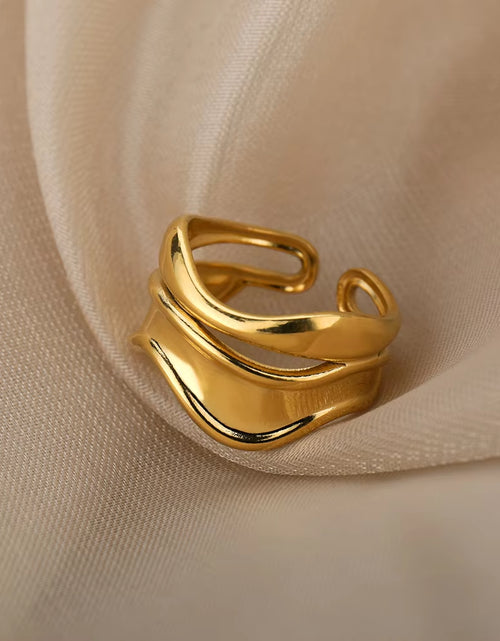 Load image into Gallery viewer, Luxury Wide Wave Rings for Women Gold Color Stainless Steel Ring 2024 Trend Elegant Aesthetic Jewelry Couple Gift Anillos Mujer
