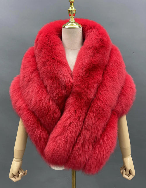 Load image into Gallery viewer, Janefur Woman Fox Fur Shawl Fluffy Fur Cape Natural Fur Poncho Fur Lady Scarf Wrap Coat Shawl Wedding Party Clothing
