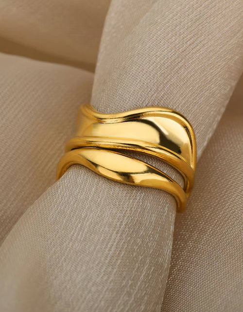 Load image into Gallery viewer, Luxury Wide Wave Rings for Women Gold Color Stainless Steel Ring 2024 Trend Elegant Aesthetic Jewelry Couple Gift Anillos Mujer
