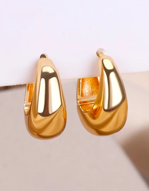 Load image into Gallery viewer, U Shape Hoop Earrings for Women Smooth Gold Plated Stainless Steel Earrings Female Classic Statement Wedding Ear Jewelry Aretes
