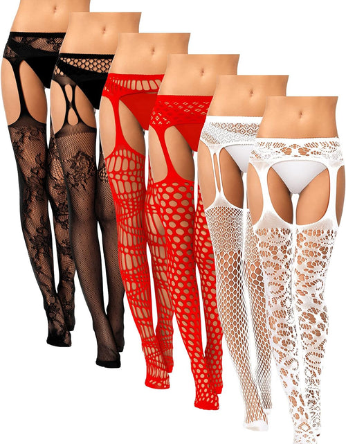 Load image into Gallery viewer, 6 Pairs Women Fishnet Thigh High Stockings Suspender Pantyhose Lingerie Garter Belts Tights for Women Girls
