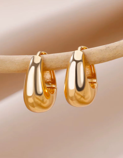 Load image into Gallery viewer, U Shape Hoop Earrings for Women Smooth Gold Plated Stainless Steel Earrings Female Classic Statement Wedding Ear Jewelry Aretes
